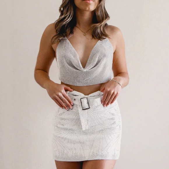 Trendy and Tipsy She's All That Rhinestone Skirt - White - Picture 3 of 7